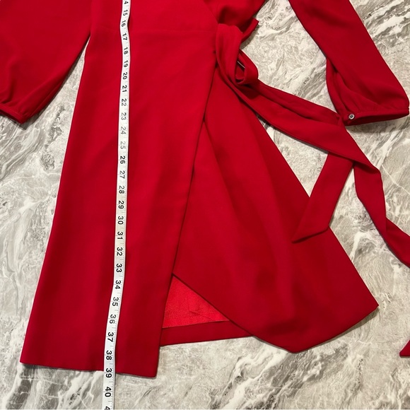 J. Crew size 12 crepe wrap Belted short dress red 3/4 sleeve Holidays  Lined - Picture 8 of 13
